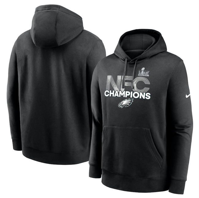 Men's Black Philadelphia Eagles 2024 NFC Champions Fleece Pullover Hoodie